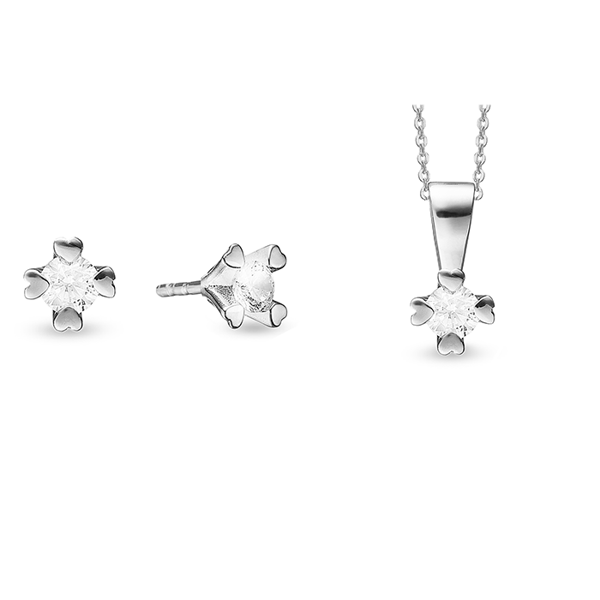 Mary 8 & 14 kt hvidguld smykkesæt med i alt 3 x 0,03 til 1,00 ct labgrown diamanter Wesselton VS